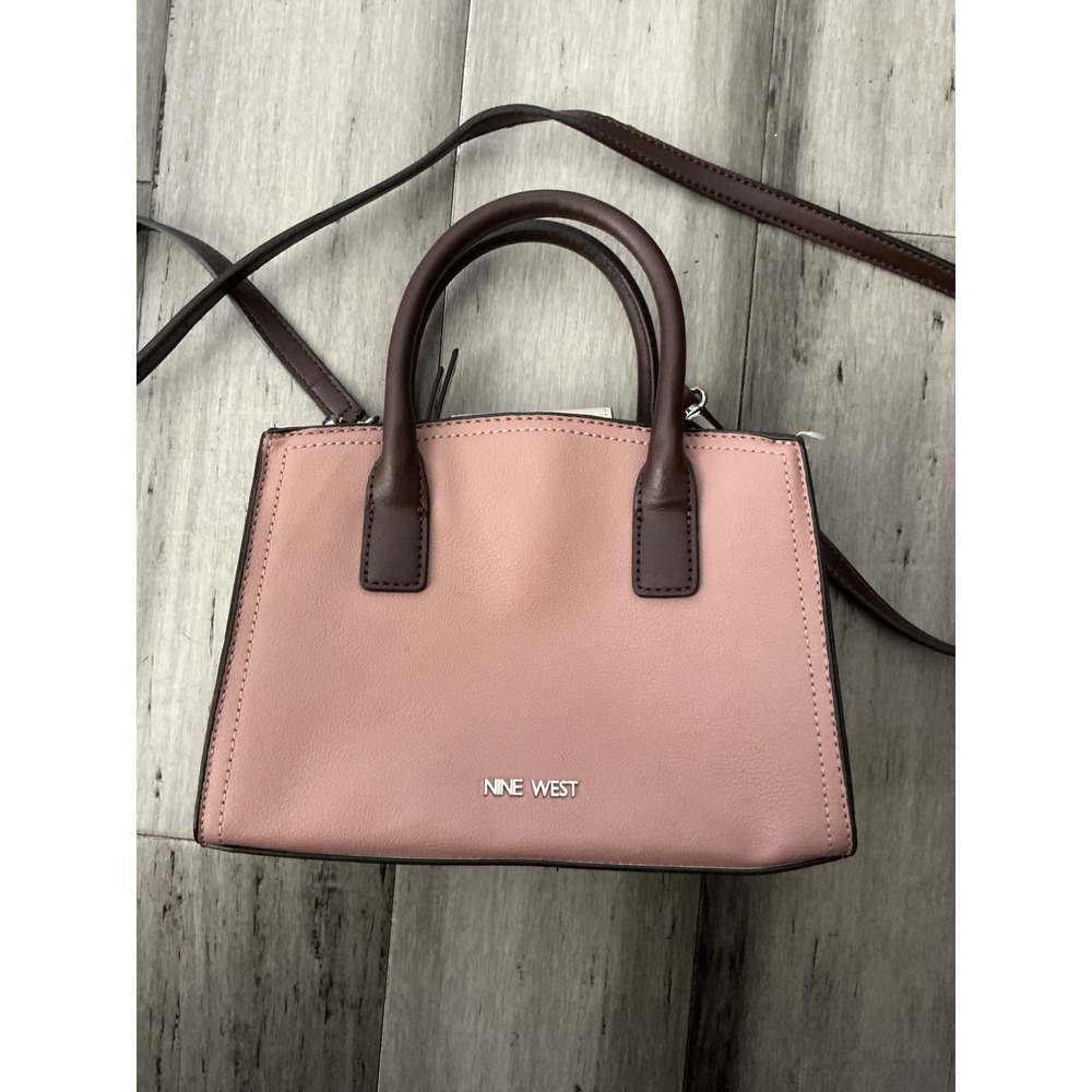 Nine West Mini Satchel Crossbody Bag Pink Brown Cream Colorblock Handbag - Picture 1 of 5